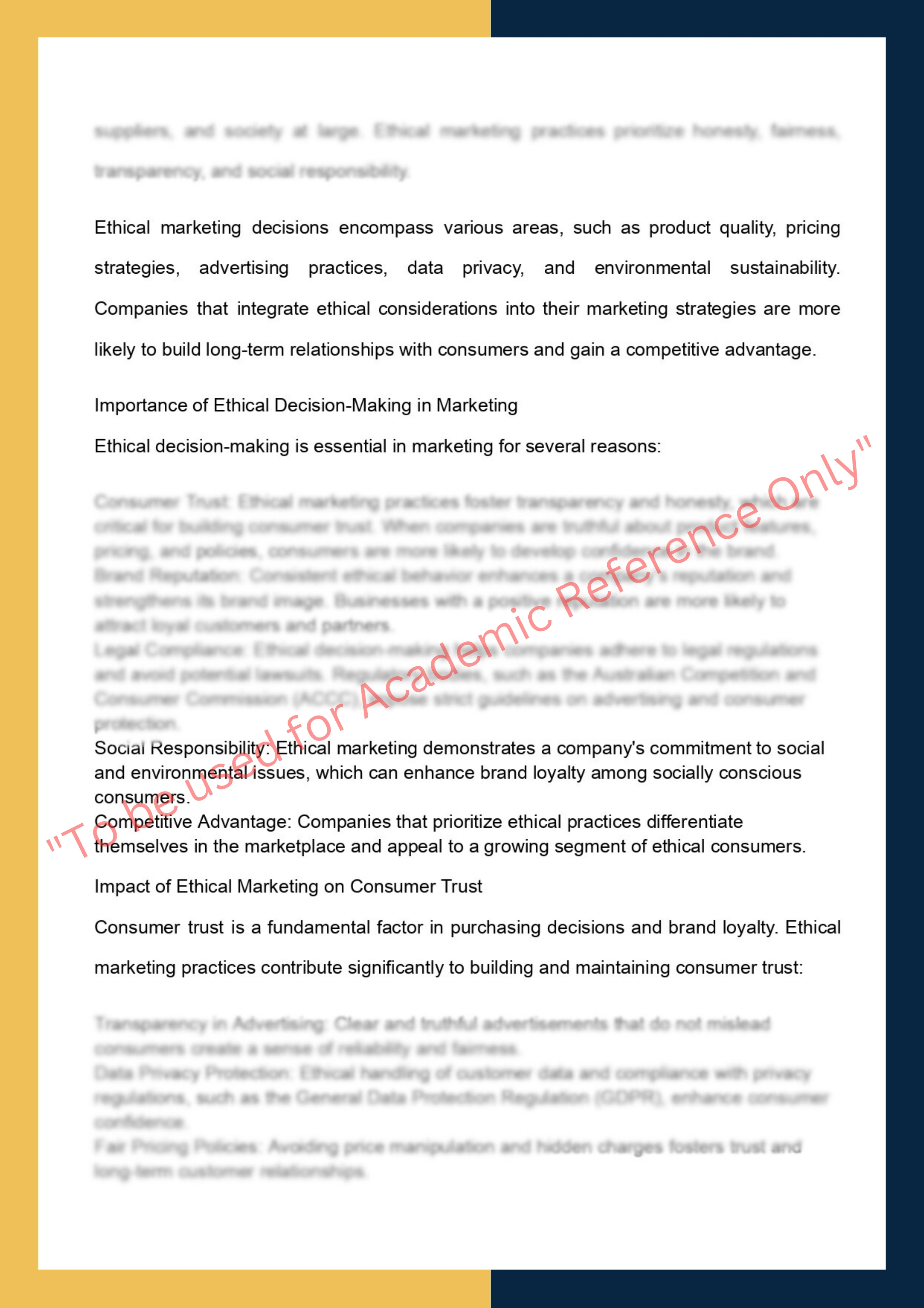 Assignment sample solution of MKTG30012 - Business and Marketing Ethics 1